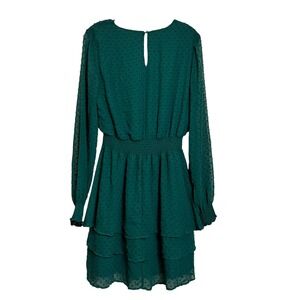 Honey & Rosie‎ Green Swiss Dot Tiered Ruffle Long Sleeve V Neck Dress Size M